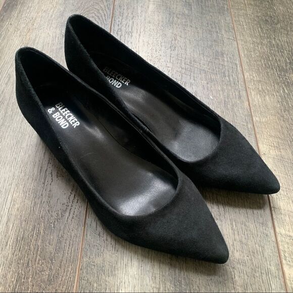 Bleeker and Bond Yasmine Black Suede Pumps Metallic Block Heel Size 6 - Picture 2 of 9